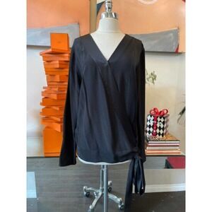 Diane von Furstenberg Black Silk Wrap Front Blouse